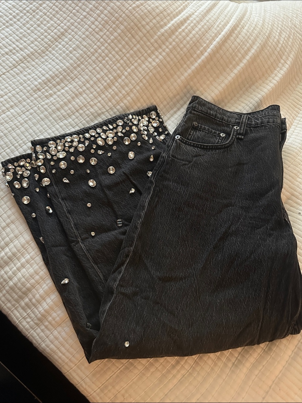 rag & bone Black High-Rise Jeans with Crystal Embellishments